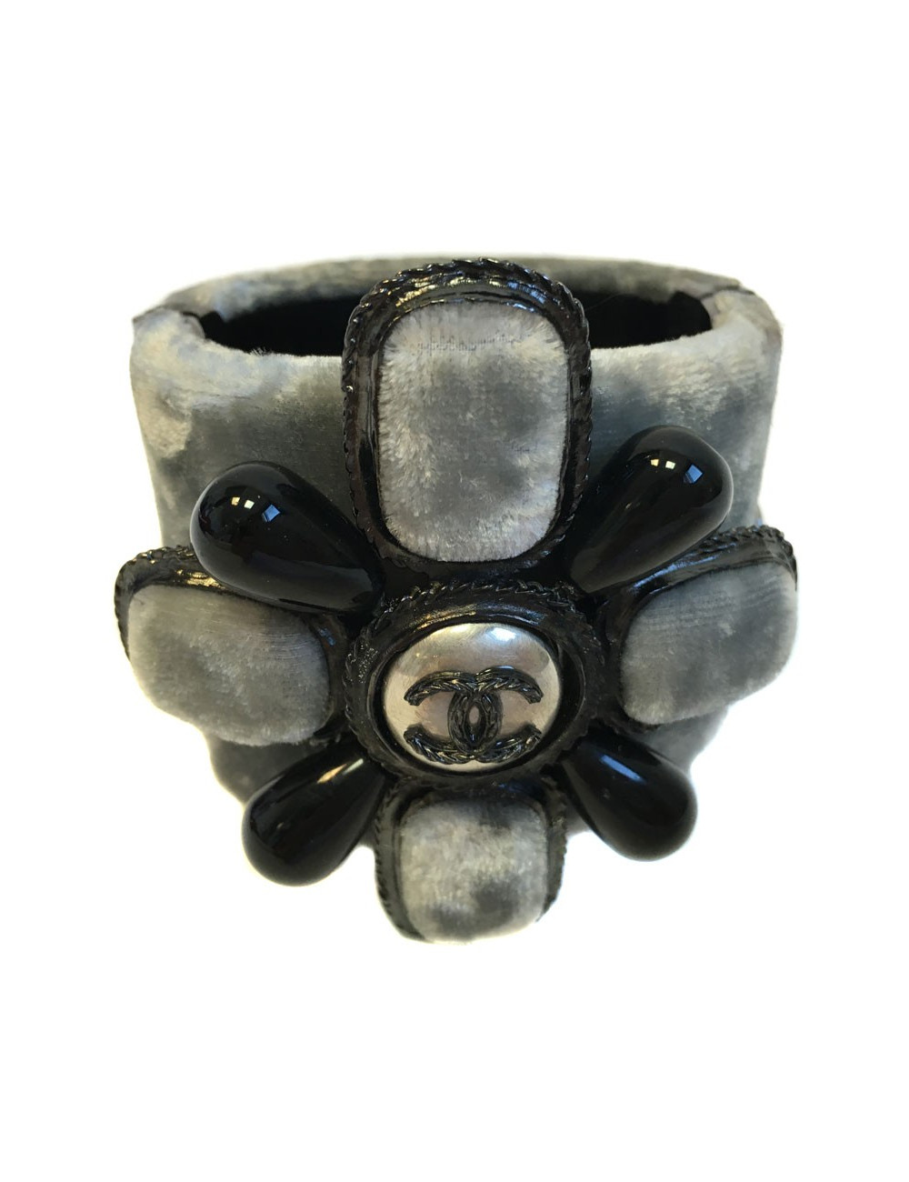 Manchette CHANEL velours gris et pâte de verre