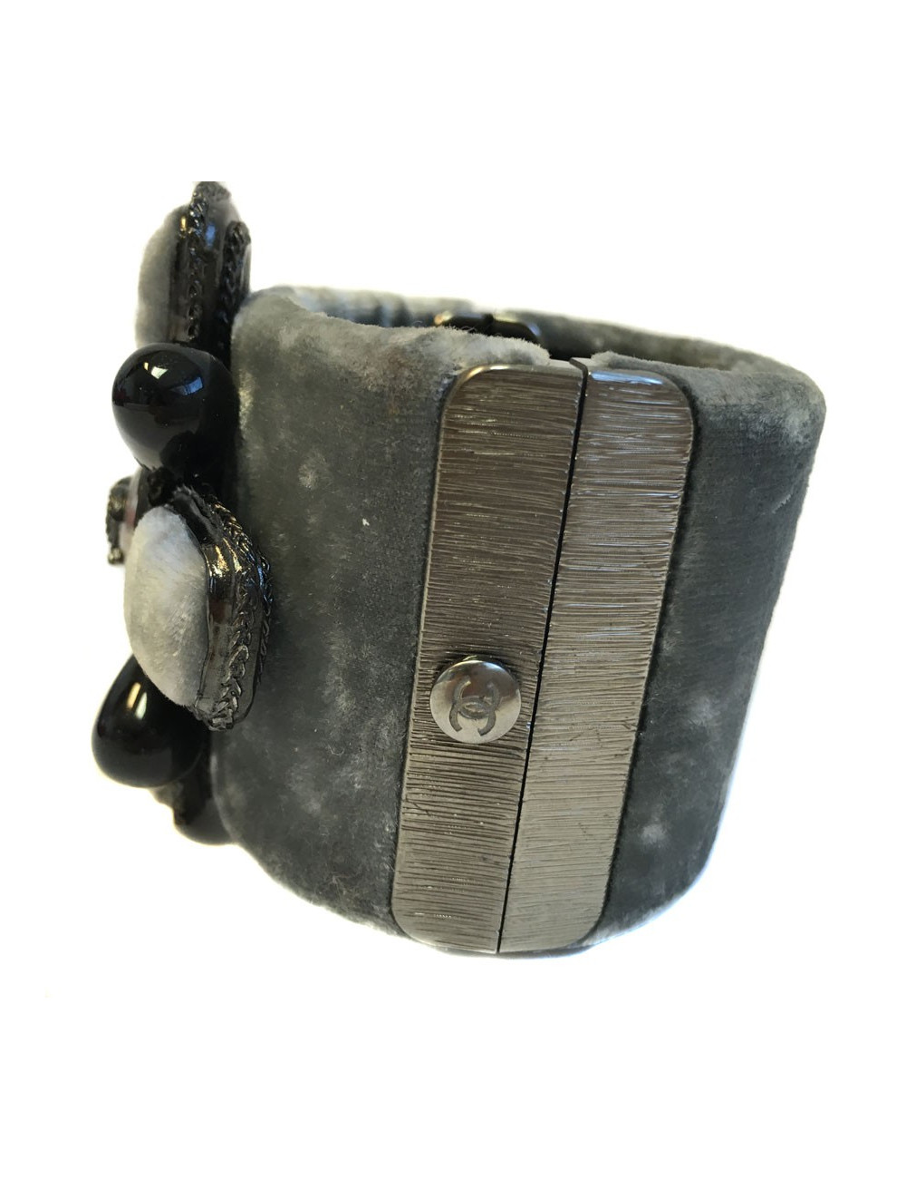 Manchette CHANEL velours gris et pâte de verre