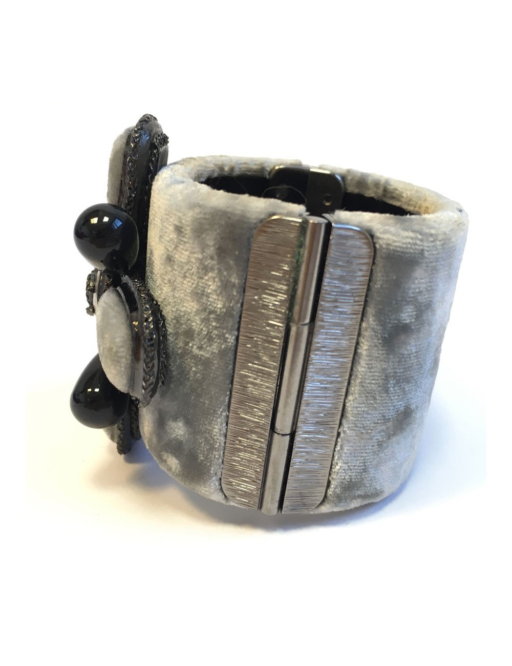 Manchette CHANEL velours gris et pâte de verre