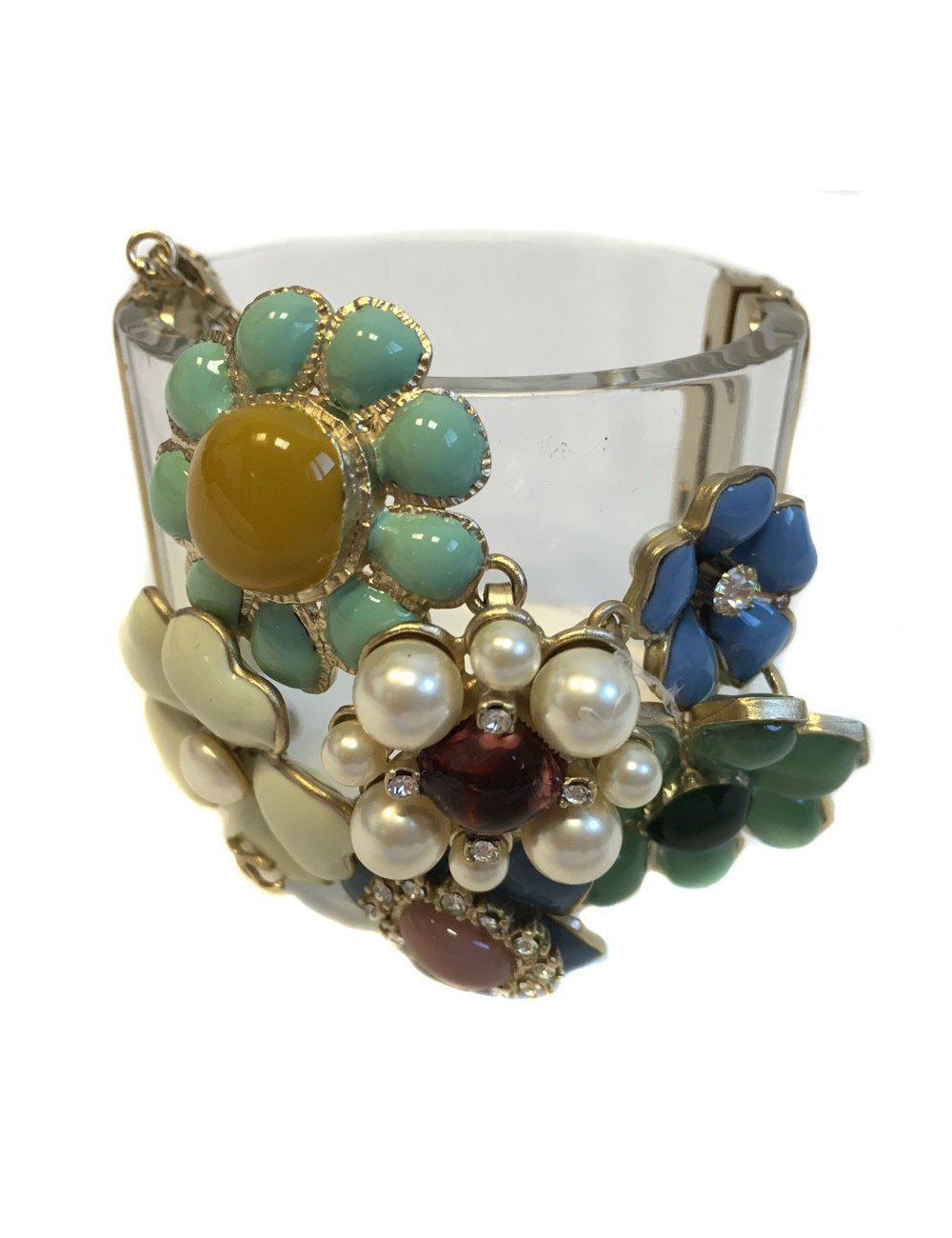 Cuff CHANEL transparent adorned florets in block glass and rhinestones