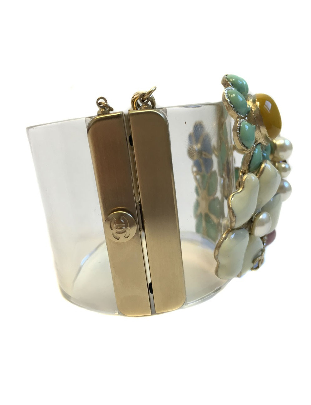 Cuff CHANEL transparent adorned florets in block glass and rhinestones