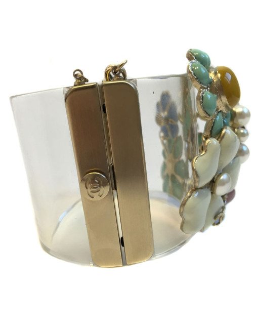Cuff CHANEL transparent adorned florets in block glass and rhinestones