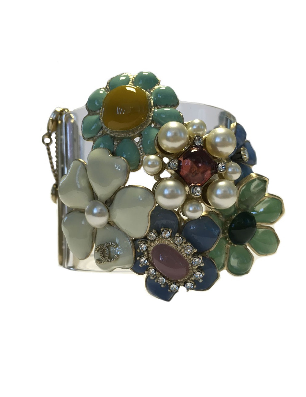 Cuff CHANEL transparent adorned florets in block glass and rhinestones
