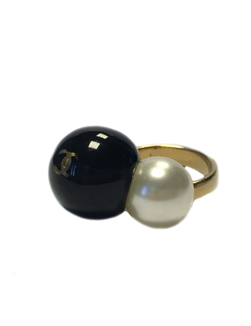 Bague CHANEL T 53,5  perles noires et blanches