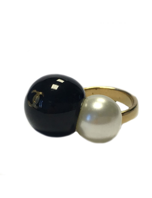 Bague CHANEL T 53,5  perles noires et blanches