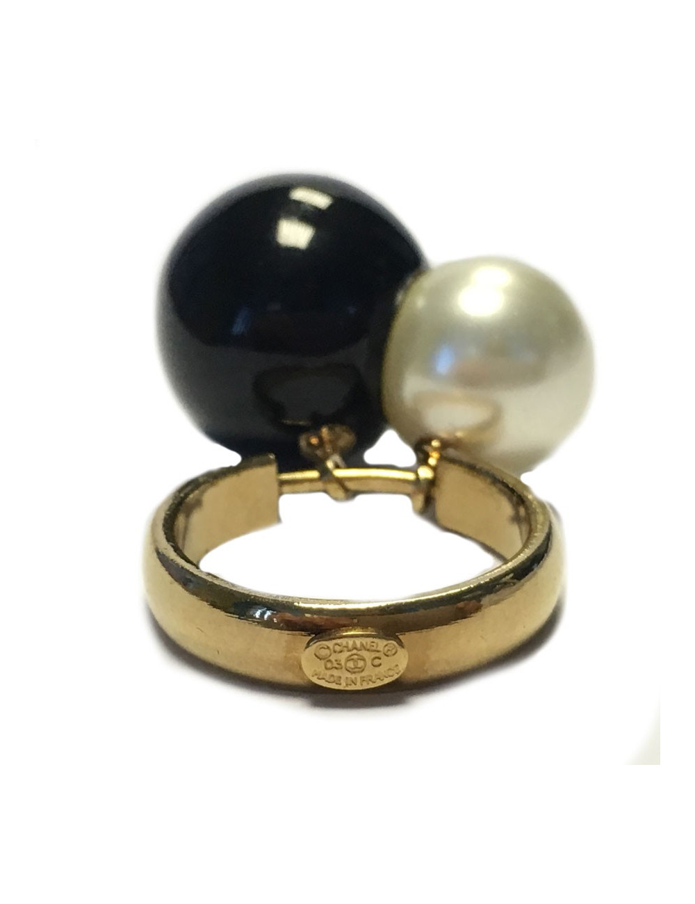 Bague CHANEL T 53,5  perles noires et blanches