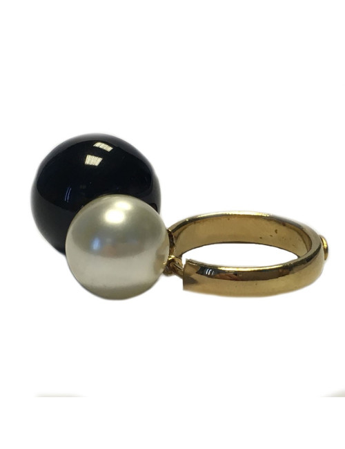 Bague CHANEL T 53,5  perles noires et blanches