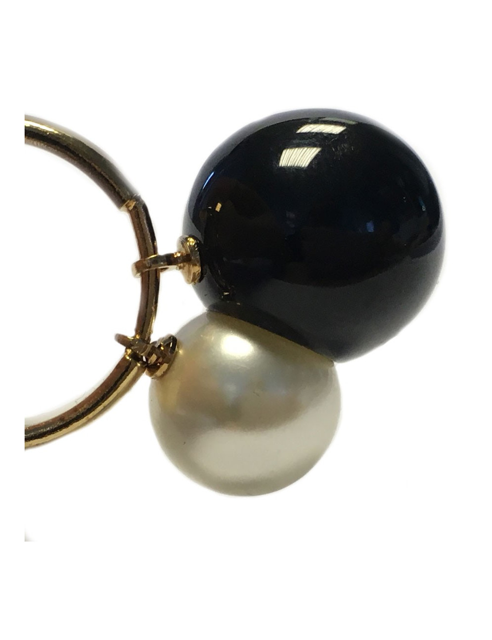 Bague CHANEL T 53,5  perles noires et blanches