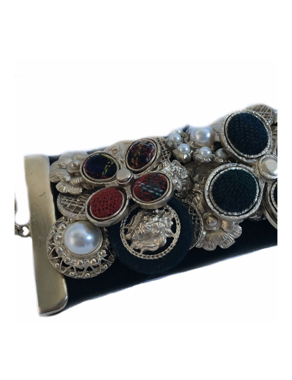 CHANEL cuff "Paris-Edinburgh" in leather and failure of blue velvet Navy