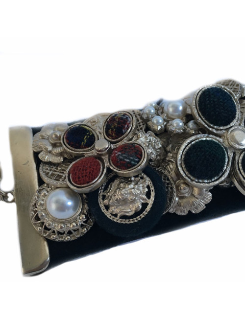 CHANEL cuff "Paris-Edinburgh" in leather and failure of blue velvet Navy