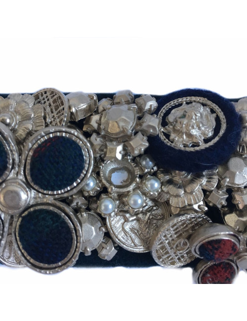 CHANEL cuff "Paris-Edinburgh" in leather and failure of blue velvet Navy