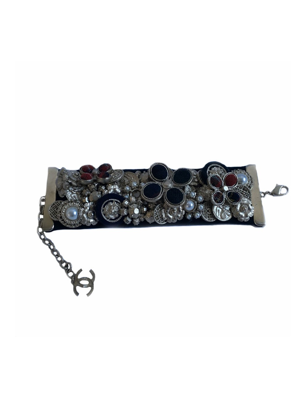 CHANEL cuff "Paris-Edinburgh" in leather and failure of blue velvet Navy