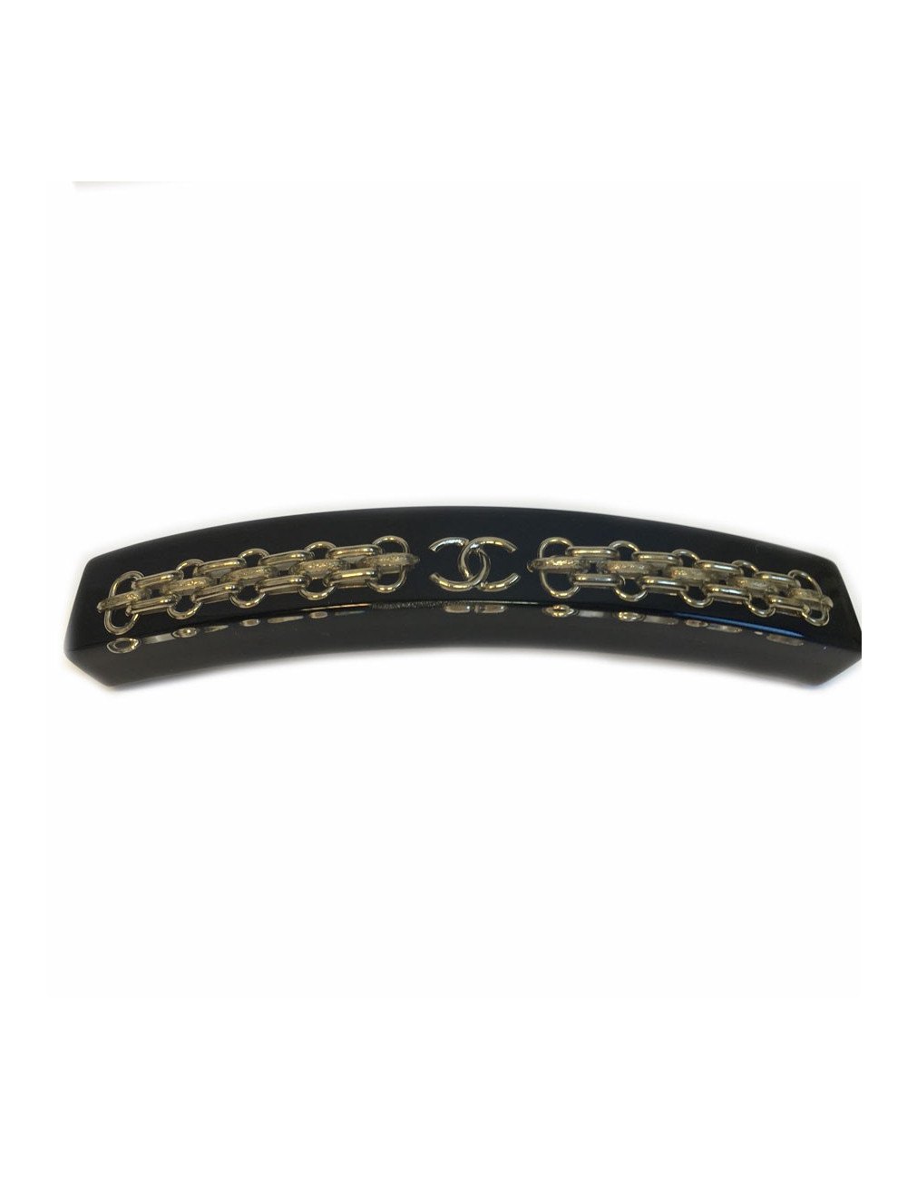 Barrette CHANEL noire et chaines dorées