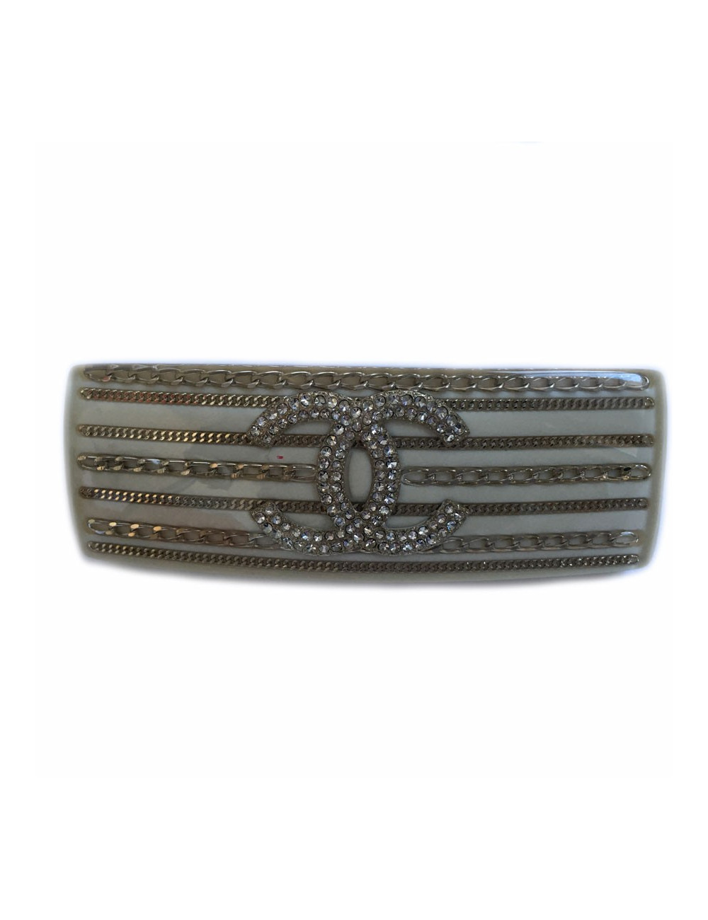 Barrette à cheveux CHANEL beige avec inclusion des chaînettes dorées