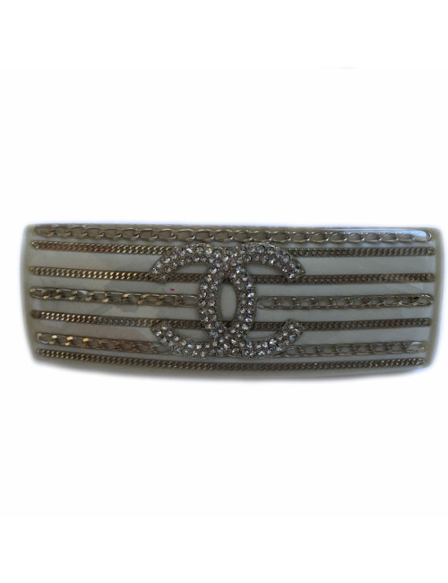 Barrette à cheveux CHANEL beige avec inclusion des chaînettes dorées