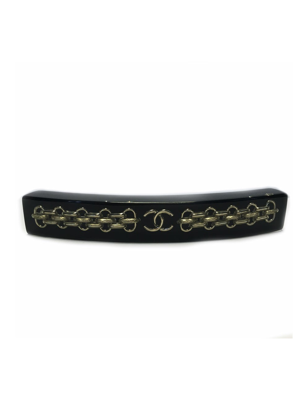 Barrette CHANEL noire et chaines dorées