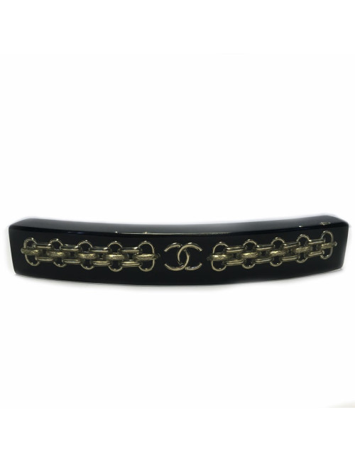 Barrette CHANEL noire et chaines dorées