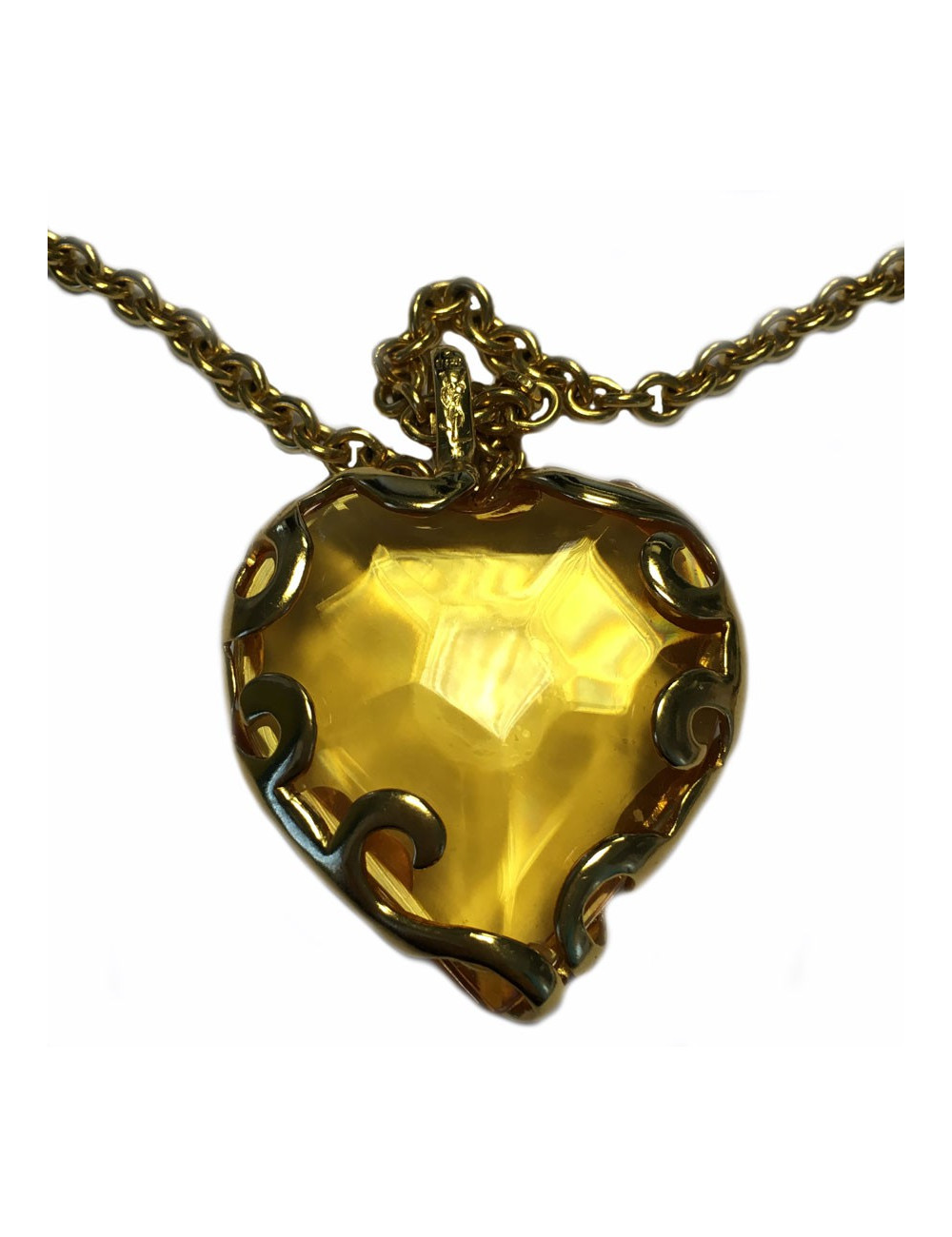 YVES SAINT LAURENT Heart Pendant Necklace in Gilded Metal and Plexiglass