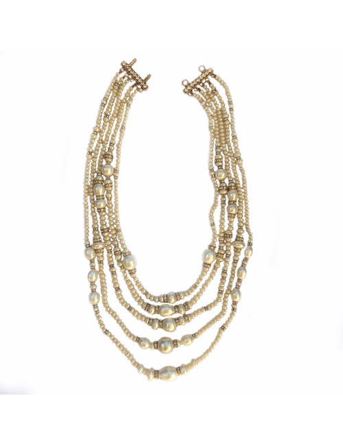 Long collier CHANEL  5 rangs  perles nacrées