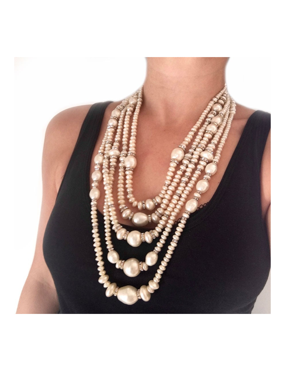 Long collier Couture  CHANEL  5 rangs  perles nacrées