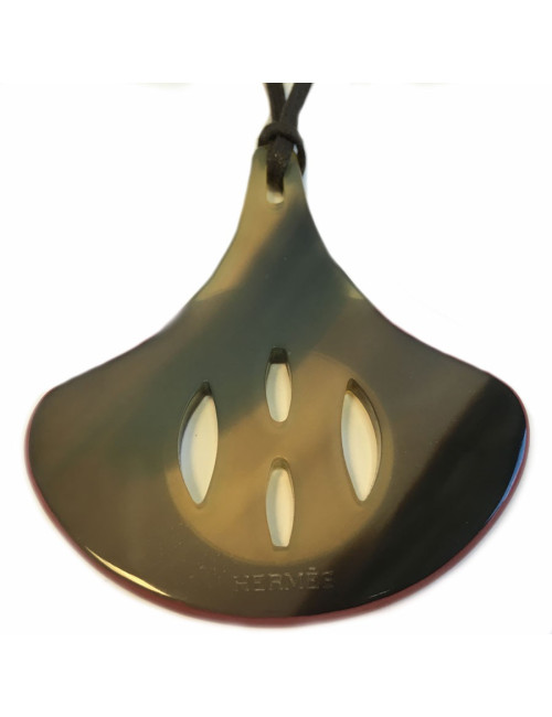 HERMES Horn of Buffalo with Brown cord pendant