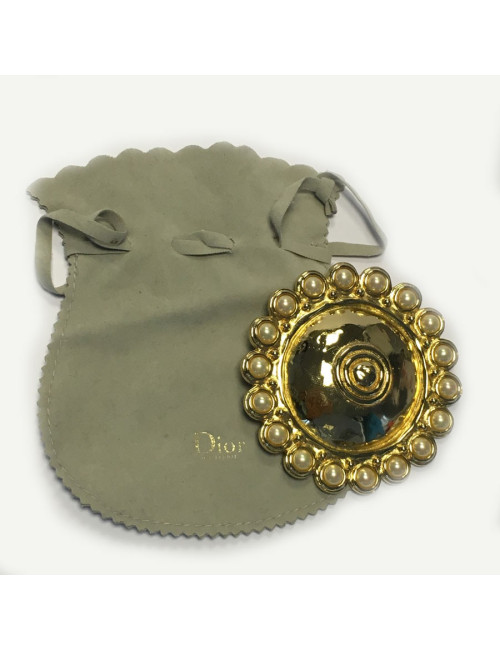 Broche CHRISTIAN DIOR dorée et perlée Vintage
