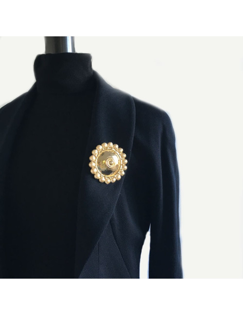 Broche CHRISTIAN DIOR dorée et perlée Vintage