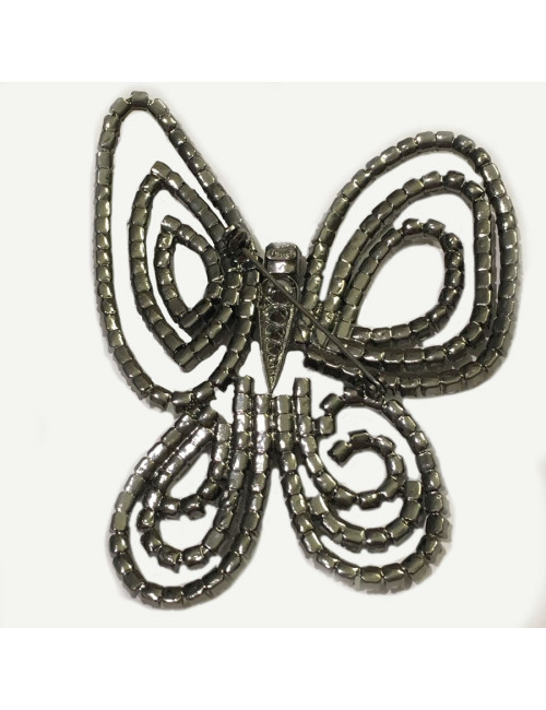 Grande broche DIOR papillon en ruthénium et perles nacrées grises