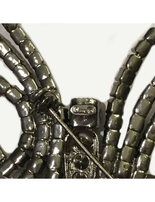 Large pin DIOR Butterfly in ruthenium and Pearly grey pearls