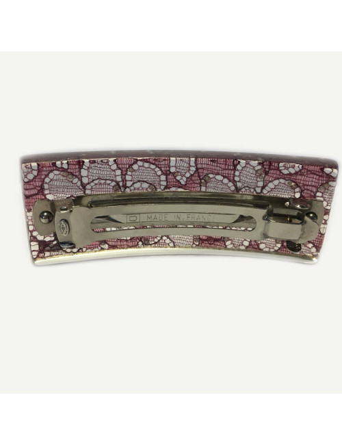 Barrette à cheveux CHANEL inclusion de dentelle rose et perles nacrées