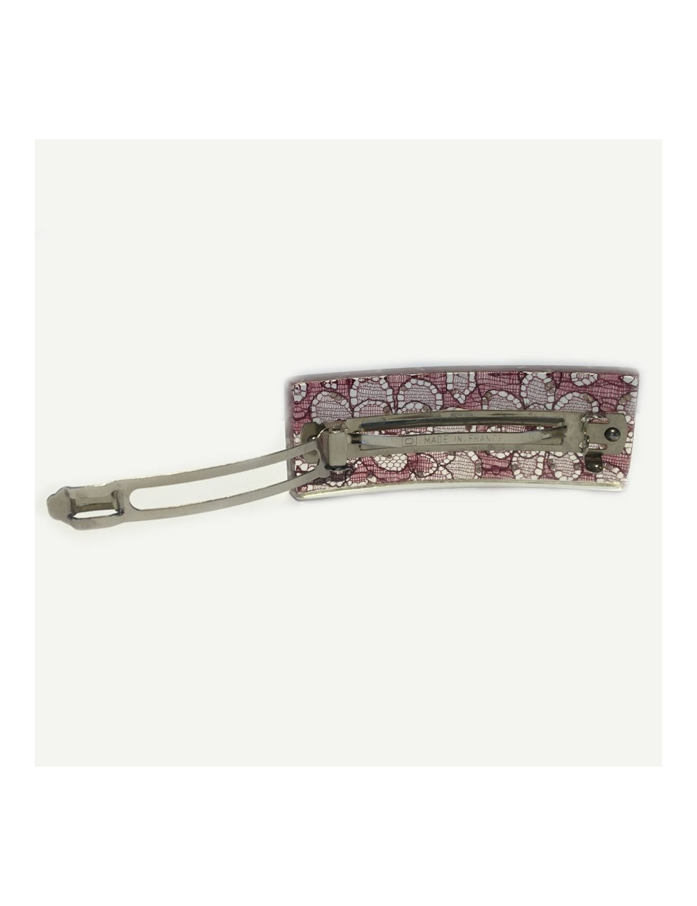 Barrette à cheveux CHANEL inclusion de dentelle rose et perles nacrées