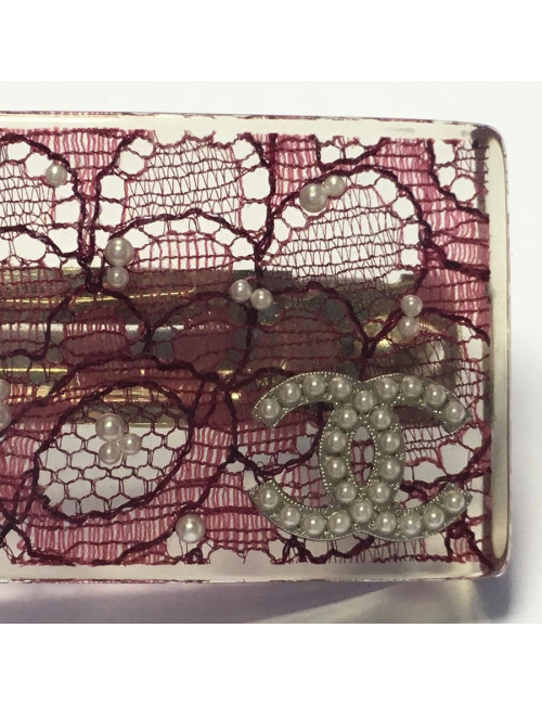 Barrette hair CHANEL inclusion of pink lace and Pearly beads