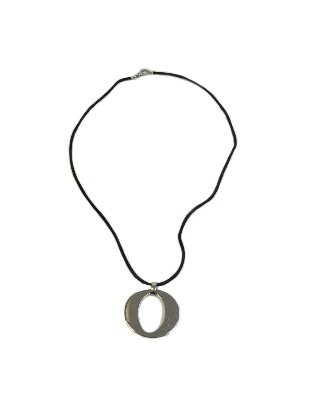 Pendentif DIOR argenté sur cordon noir