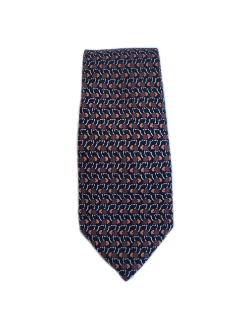Cravate HERMES en twill de soie noire à motif autruche