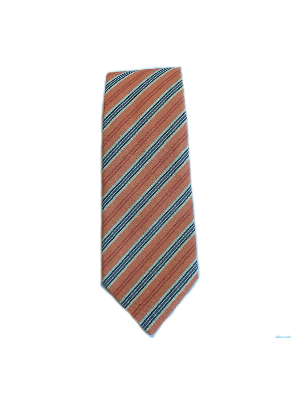 Cravate HERMES en coton et soie orange clair à rayures 