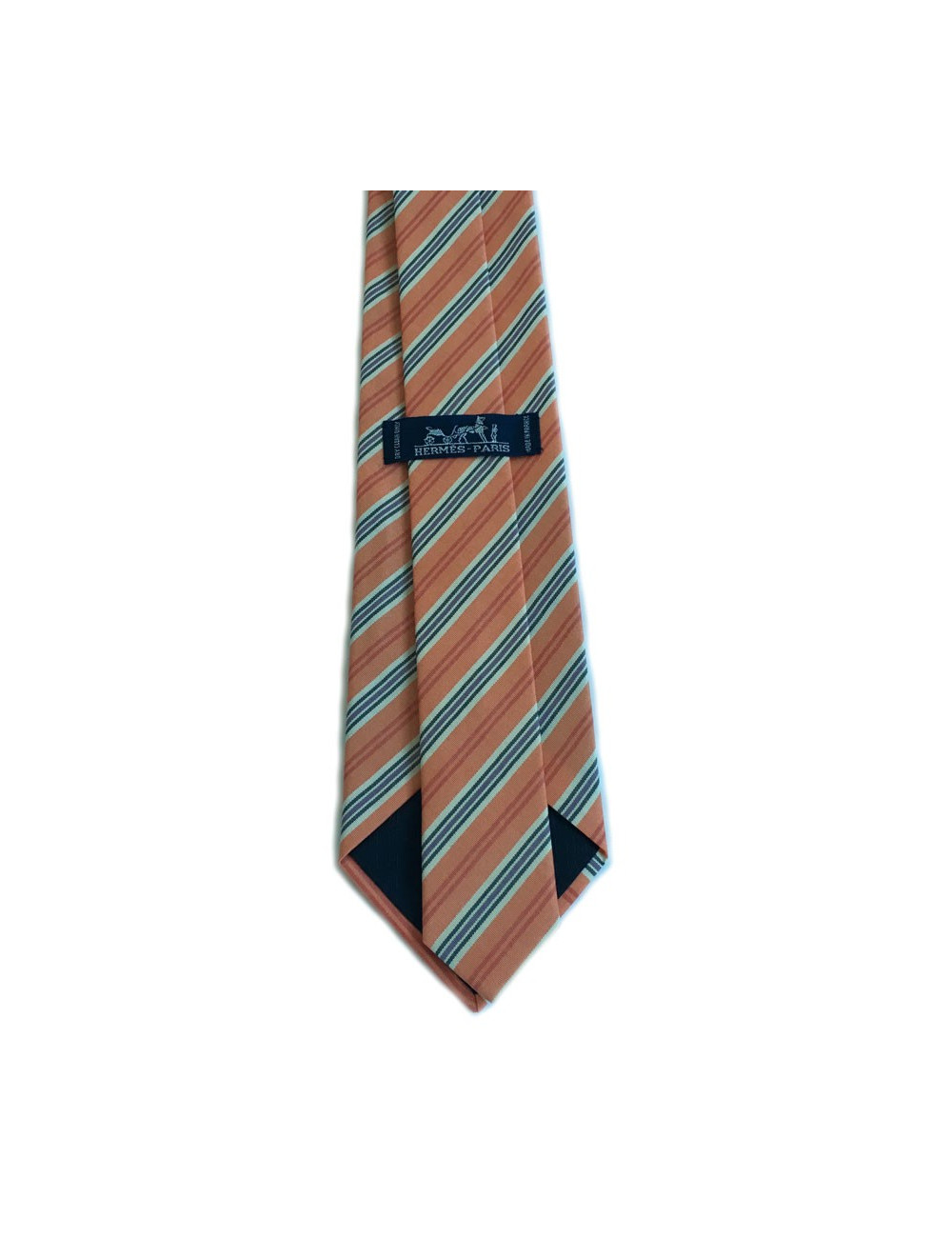 Tie HERMES in cotton and silk light orange stripes