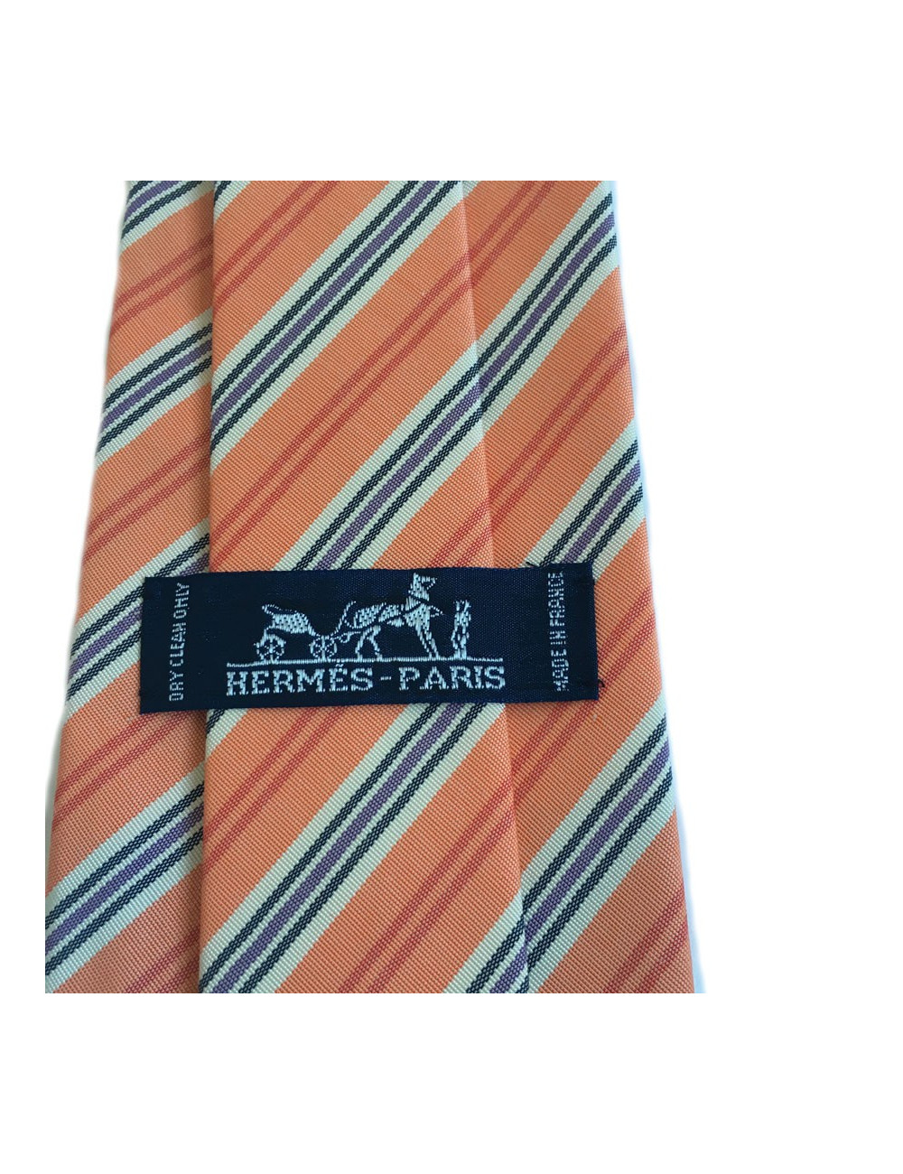 Tie HERMES in cotton and silk light orange stripes