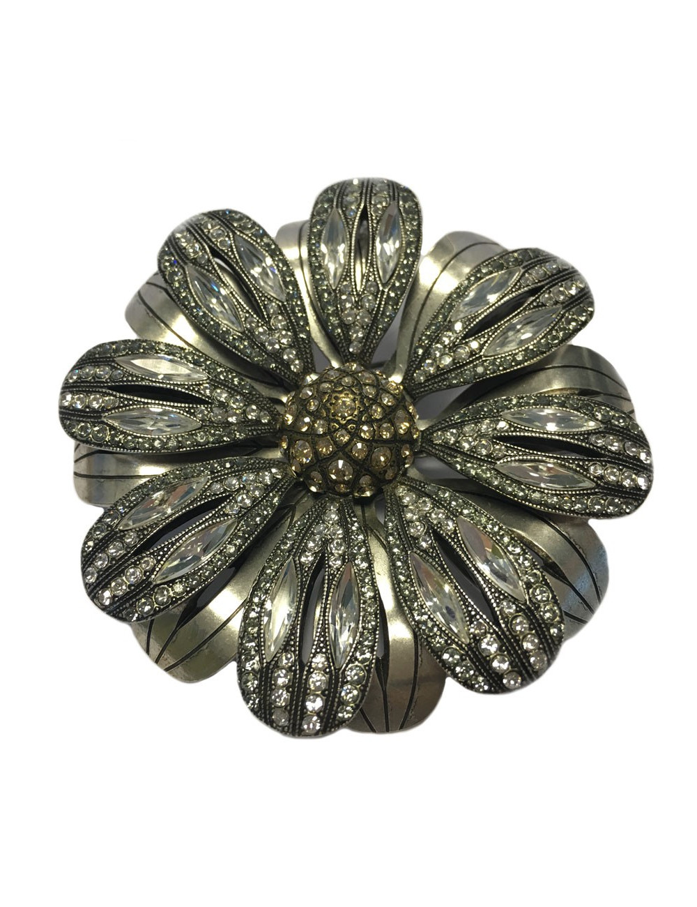 Grandebroche marguerite LANVIN en métal argenté et strass
