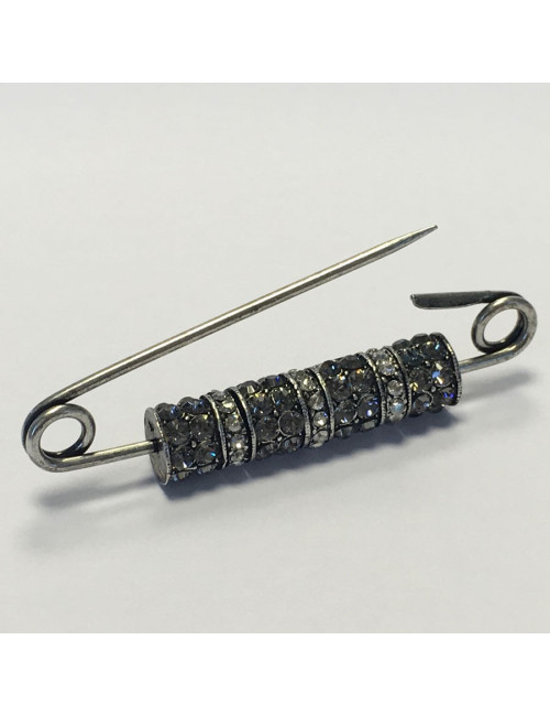 Broche épingle LANVIN en métal argenté et strass