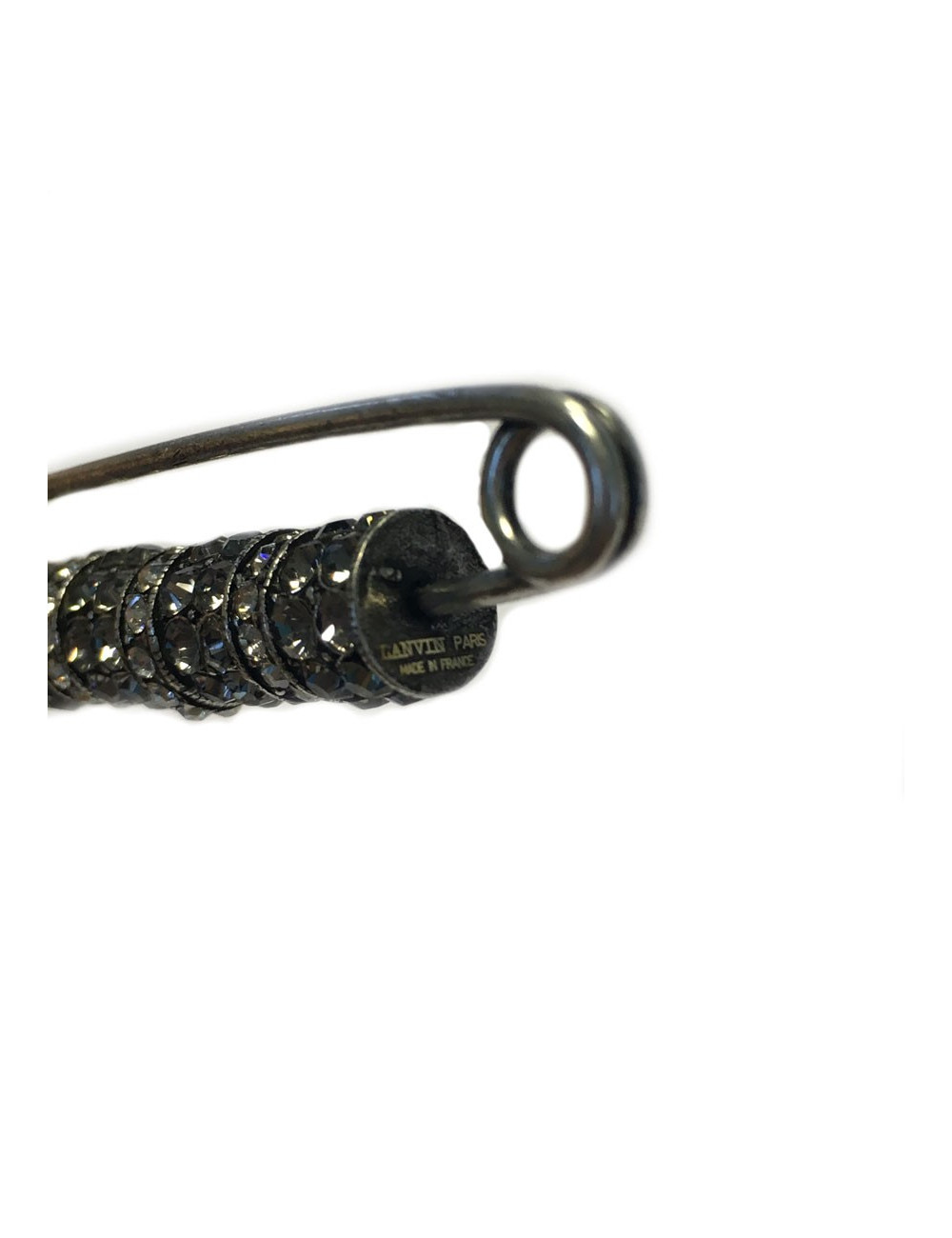Broche épingle LANVIN en métal argenté et strass