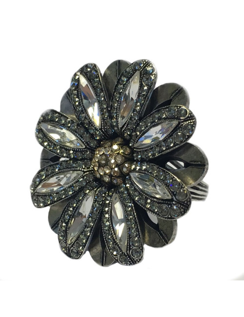 Bague Marguerite LANVIN T55 en métal argenté et strass