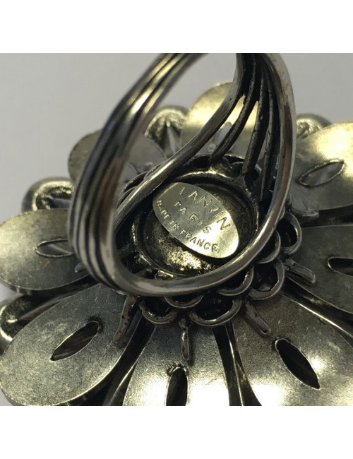Ring Marguerite LANVIN T55 silver metal and rhinestones