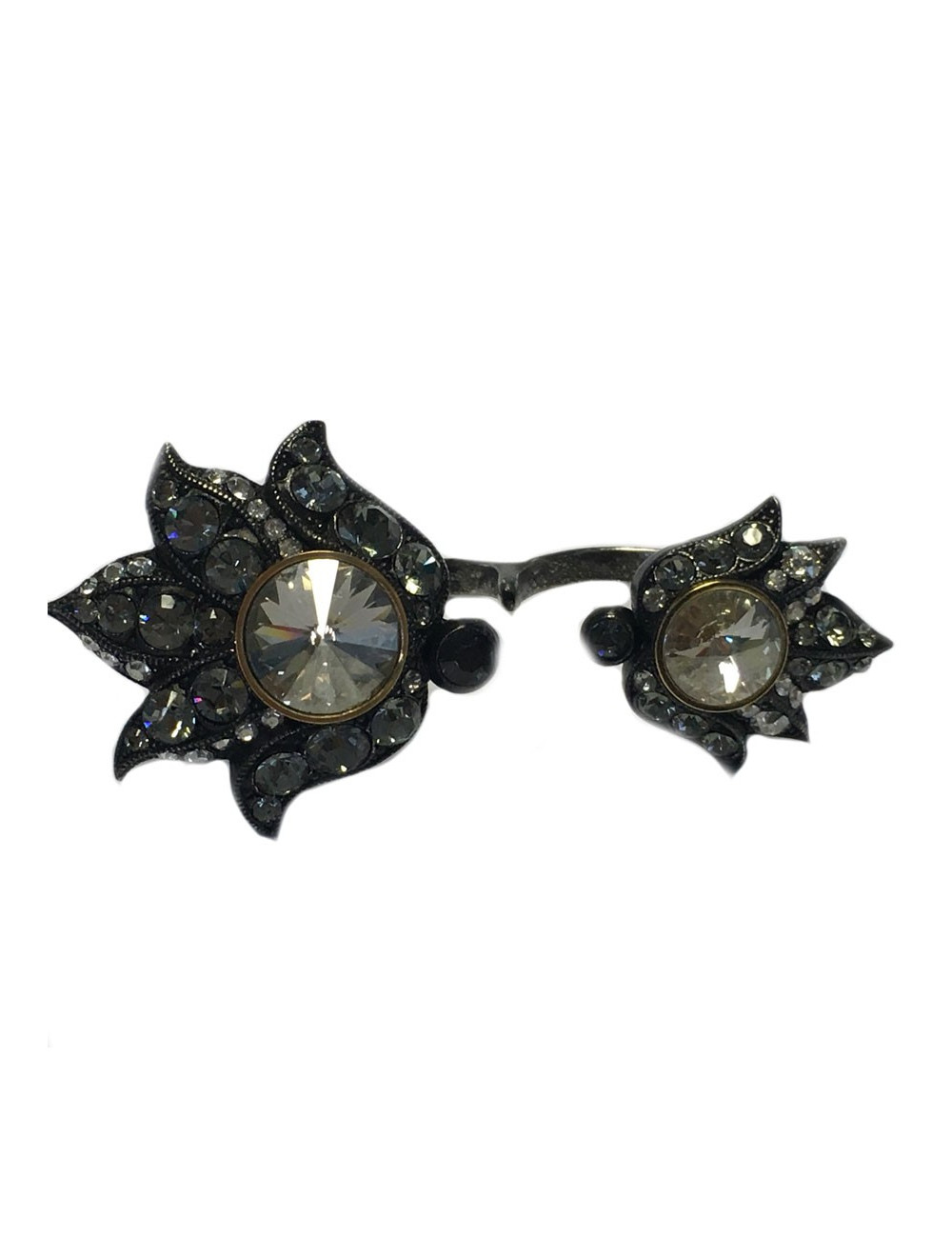 LANVIN 2 fingers in ruthenium and rhinestone ring