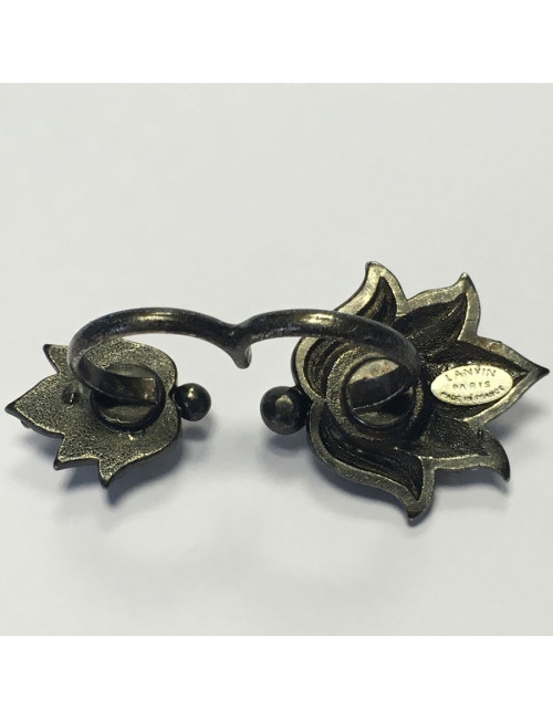 Bague LANVIN 2 doigts en ruthénium et strass 