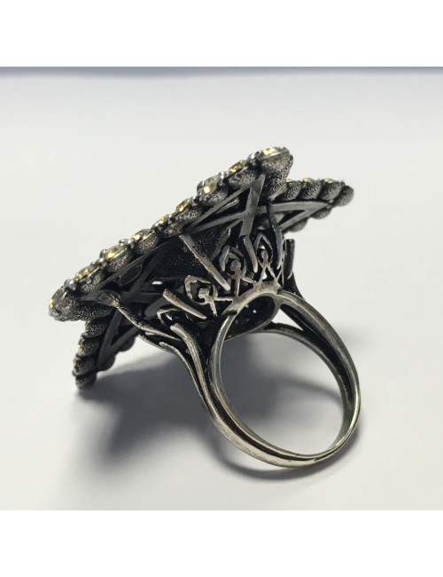 Bague LANVIN T51,5 étoile en métal argenté et strass blanc et or