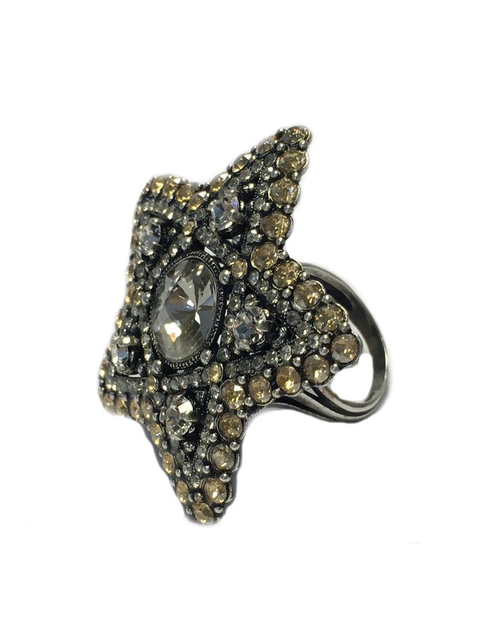 Ring LANVIN T51, 5 star in silver and white and gold rhinestones