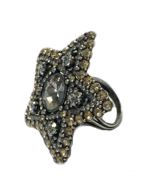 Bague LANVIN T51,5 étoile en métal argenté et strass blanc et or