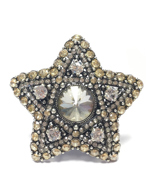 Bague LANVIN T55 étoile en métal argenté et strass blanc et or