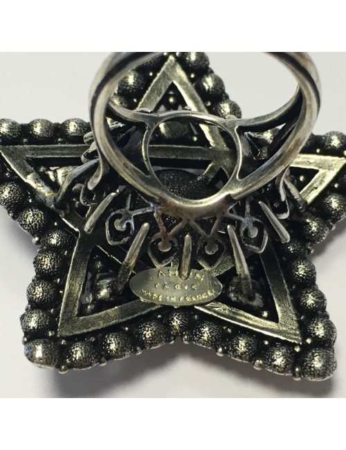 Bague LANVIN T55 étoile en métal argenté et strass blanc et or