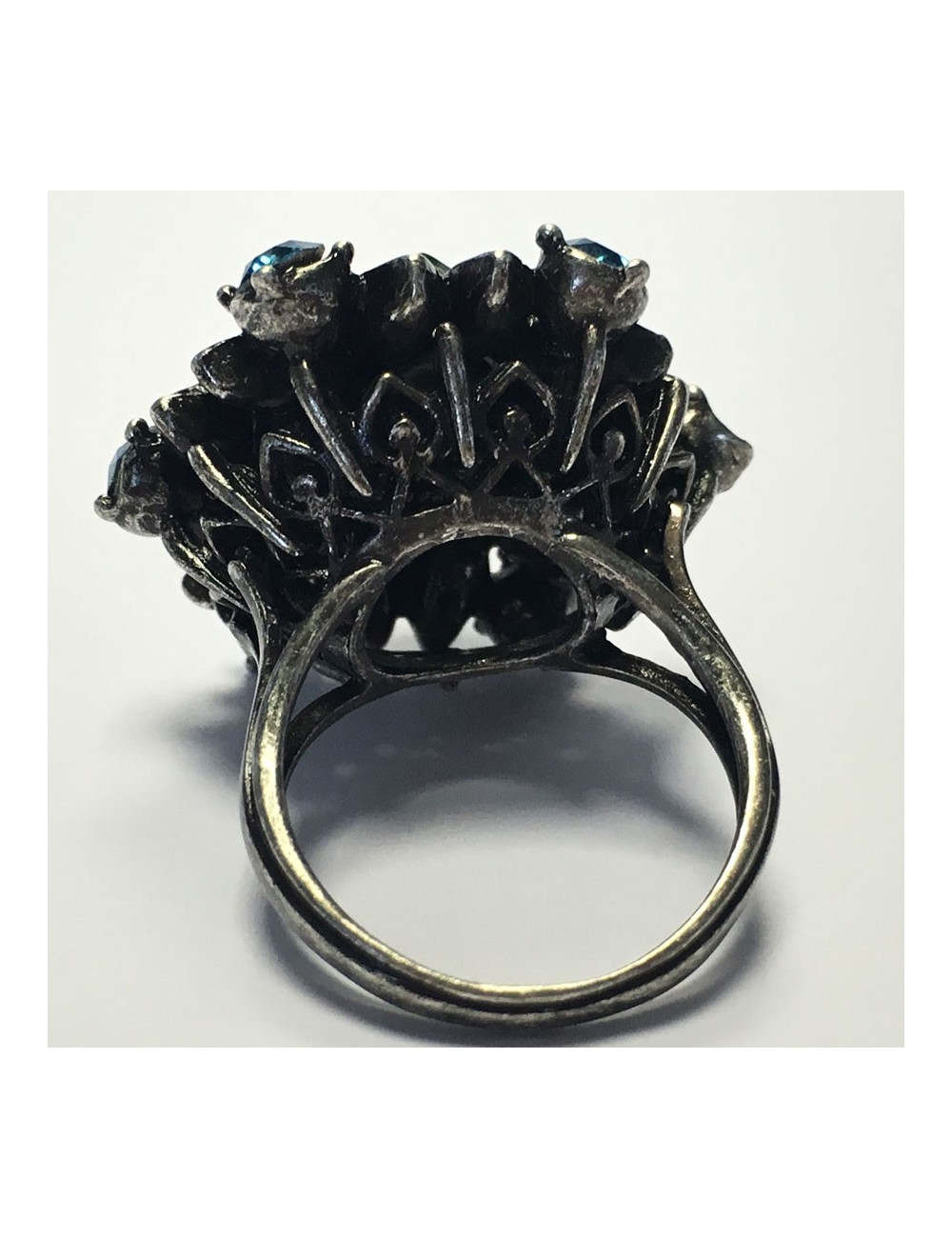 Ring LANVIN T 55 silver and blue and green rhinestones